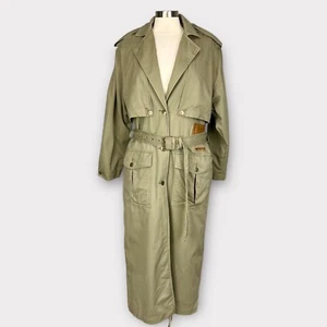Vintage Together cappotto trench militare donna spolverino verde kaki taglia 10 alto - Foto 1 di 15