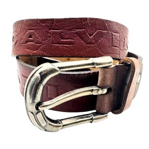 Original Vintage Calvin Klein Genuine Leather Men's Brown Belt Buckle Size 34-39 - Picture 1 of 14