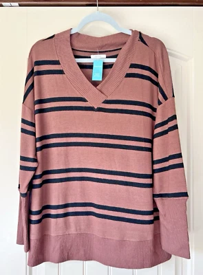 Suéter para mujer Maurices marrón negro a rayas cuello en V talla XL NUEVO CON ETIQUETAS Foto 1 de 4