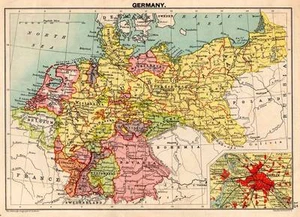 Germany c 1898 Original Victorian Colour Map Bartholomew - Picture 1 of 1