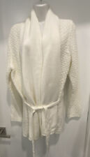 Terry Lewis NWT Ivory Cardigan Chunky Knit Sweater With Tie Belt L