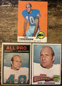 Dick Anderson Topps RC LOT! 1969 #599 1974 #142 1975 Miami Dolphins HOF ROOKIE! - Bild 1 von 2