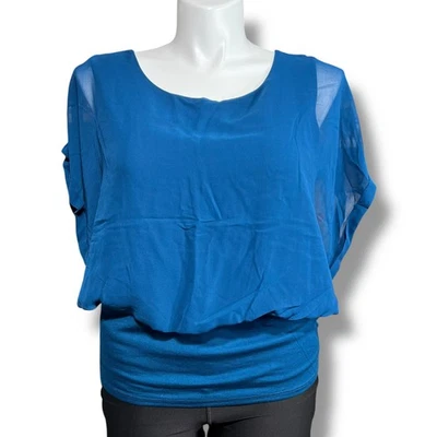 Blusa Top Camisa Forrada Chifón Transparente Cintura Ancha Verde azulado XL Y2K Joseph A Mujer  Foto 1 de 4
