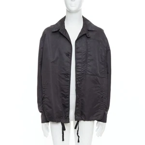 LANVIN black distressed nylon black buttons drawstring anorak IT50 L - Picture 1 of 10
