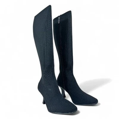 Botas de vestir Anne Klein negras tejidas pilar Wm 9,5 punta corta 3" tacón hasta la rodilla nuevas en caja Foto 1 de 4