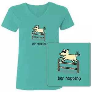 T-Shirt Teddy the Dog Bar Hopping Damen V-Ausschnitt T-Shirt Agility Jump limitierte Auflage - Bild 1 von 5