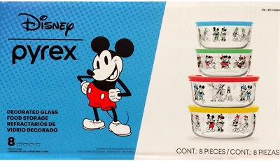 Disney Pyrex Glass Foo Decorated Storage Bowl and Lid Set 8 Pieces NEW - Image 1 of 4