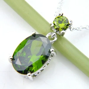 Collares colgantes de plata de peridoto verde con forma ovalada de varias piedras - Imagen 1 de 6