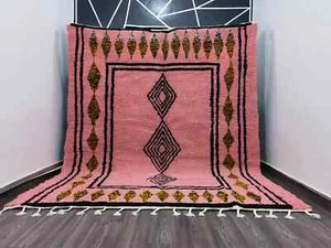 Luxurious Moroccan Wool Rug 8x10 ft | Pink Modern Design For Living Room Bedroom - Picture 1 of 9