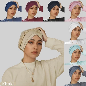 Islamic Braid Hijab Hats Bonnet Women Muslim Head Cover Caps Hair Loss Beanie - Picture 1 of 19