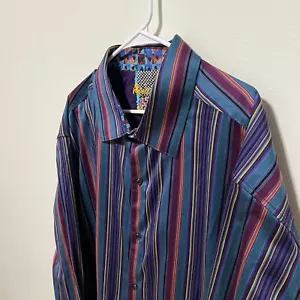 Robert Graham Shirt Mens 4XL Purple Striped Abstract Flip Cuff Designer Rare - Picture 1 of 9