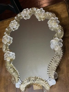 15"x11,5" Murano venezianischer Glas Tischspiegel Handarbeit Italien fehlen 2 Blumen - Bild 1 von 10
