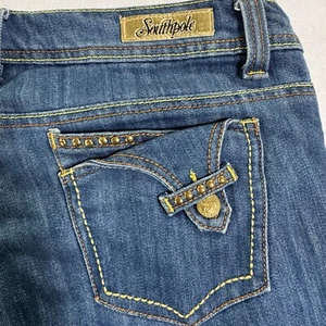 Southpole Cropped Jeans Junior Girls 13 Cuffed Think Stitching Y2K Medium Wash - Picture 1 of 7
