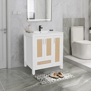 30 in Bathroom Vanity with Sink Undermount Storage Cabinet with 3 Shelves Rattan - Picture 1 of 15