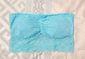 Women's Strapless Lace Teal Blue Lined Removeable Pads Bandeau Bralette | Size S - Picture 1 of 3