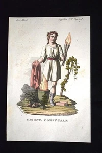 Allegoria Unione coniugale Incisione colorata a mano del 1820 Mitologia Pozzoli - Imagen 1 de 1