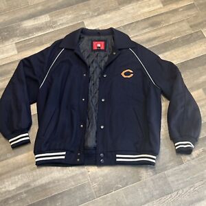 Chicago Bears Varsity Jacket Blue Wool Blend Bomber Snap Front Men's Size L READ