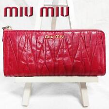 Miu Miu Matelasse Leather Long Wallet L-shaped Zipper Red Serial engraved Auth m