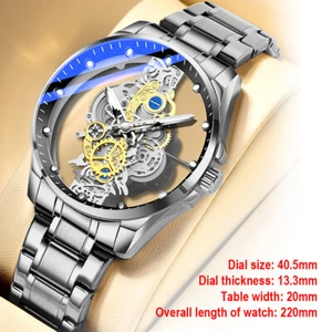Luxury Men's Automatic Mechanical Stainless Steel Watch Business Hollow Skeleton - Picture 1 of 8