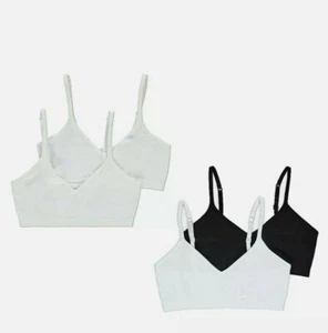 MÄDCHEN 2ER-PACK SCHWARZ & WEISS NAHTFREIES ZUSCHNITTOBERTEIL ERSTER BH ALTER 9-16 - Bild 1 von 4