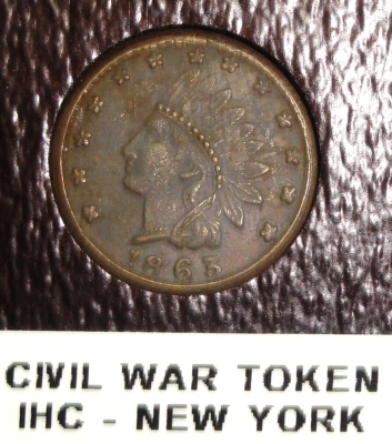1863 Indian Head "New York" Civil War Token Error- 20 Degree CCW Rotated Reverse - Image 1 of 2