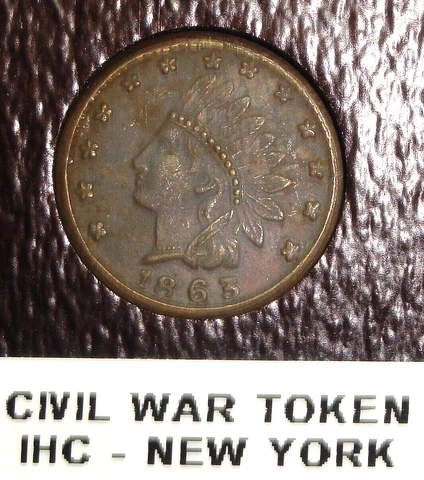 1863 Indian Head "New York" Civil War Token Error- 20 Degree CCW Rotated Reverse Cover