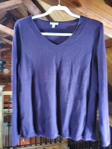 Talbots Pullover Damen Large Lila Baumwolle Strick V-Ausschnitt Stich Akzent Lang Slv - Bild 1 von 10