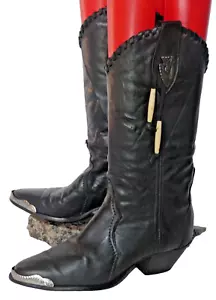 Women's Vintage Laredo metal toeguard beaded tassel western boots sz 6 - Picture 1 of 17