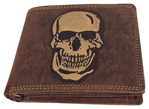 Echt Leder Geldbeutel Skull Totenkopf Kupfergold - Geldbörse Portemonnaie - Picture 1 of 4