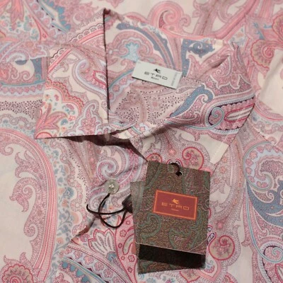 Etro NWT Whimsical Printed Dress Shirt Size 39 in Pink/Multicolor 100% Cotton - Image 1 of 4