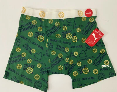 Calzoncillos boxer Puma BRASIL para amantes del fútbol deportivos verdes ropa interior para hombre pequeños NUEVO Foto 1 de 4