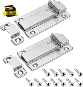 2 Pezzi Serratura Scorrevole 3-1/2" Acciaio Inox Fusto Bullone Chiusura Porta Resistente Latc - Foto 1 di 7