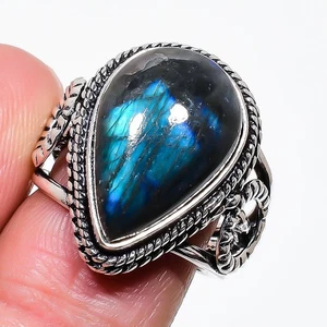 Natural Labradorite Gemstone 925 Sterling Silver Jewelry Ring Size 7.75(US) - Picture 1 of 1