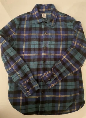 Camisa de franela a cuadros azul y verde talla grande Gap para niños  Foto 1 de 4