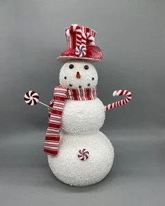 13" Hand Decorated Peppermint Snowman Christmas Decoration – Styrofoam Holiday T - Picture 1 of 7