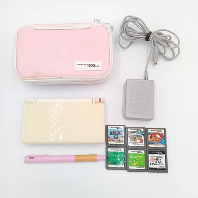 Nintendo DS Lite Portable Gaming Console White 6 Games Case Stylus Japanese - Image 1 of 4