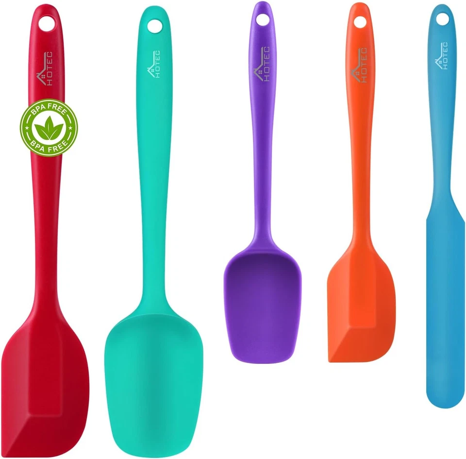 Hotec 5 Pieces Food Grade Silicone Spatulas Set Kitchen Utensils for Baking