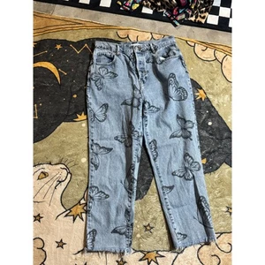 Pacsun Schmetterlingsdruck hoher Bund gerades Bein Damenjeans Größe 30 Denim - Bild 1 von 4