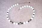 Vintage White Black Silvertone Bead Necklace