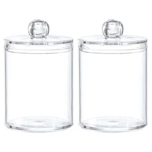 2x Bathroom Canisters Glass Jar with Lid Cotton Pad Container - Picture 1 of 12