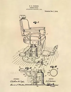 Vintage Barber Chair Official US Patent Print Art - Antique 1914 Original - 668 - Picture 1 of 3
