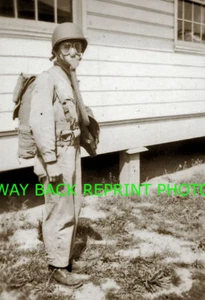 WW2 5" by 7" Reprint Photo - Third Army Air Force Airman Wearing Gas Mask, FLA. - Picture 1 of 1
