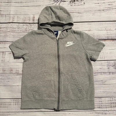 Nike Fleece Full Zip Short Sleeve Hoodie Sweatshirt Gray Logo Youth Size M - Image 1 of 4