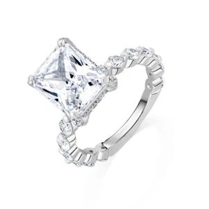 CRYSTTAL 925 Sterling Silver Ring Radiant Cut Cubic Zirconia Women Jewelry Gift - Picture 1 of 4