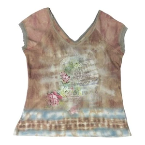 One World Floral Pastel Jeweled Short Sleeve Print Marble T-Shirt Size XL - Picture 1 of 6