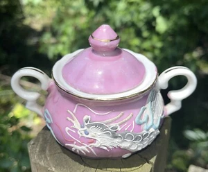 Vintage Lustre Pink Dragon Ware Sugar Bowl Covered Handled Japan Kenmar - Picture 1 of 10