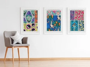 Emile-Allain Seguy Set of 3 Floral Vintage Flower Pattern Print Poster Pictures - Picture 1 of 6
