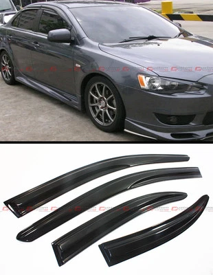 FOR 2008-17 LANCER EVO 10 MR SEDAN WAVY STYLE SMOKE WINDOW SUN RAIN GUARD VISOR - Image 1 of 4