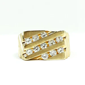 Herren Diamant diagonal rechteckig Kanal Siegelring Ehering Ring 14k Gelbgold - Bild 1 von 12