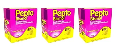 PACK 3 Pepto Bismol Masticables Alivio para Malestar Estómaca | 32 Paquetes x 4 Tabletas EA Foto 1 de 4